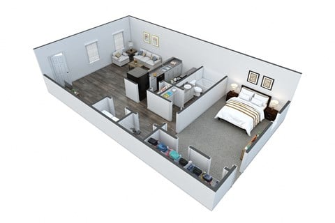 Floor plan for 1 bed, 1 bath, 760 sqft